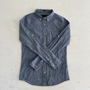 Lifetime Slim Fit Casual Adj L or Elbow Slv Button Down Denim Shirt Blue Sz M